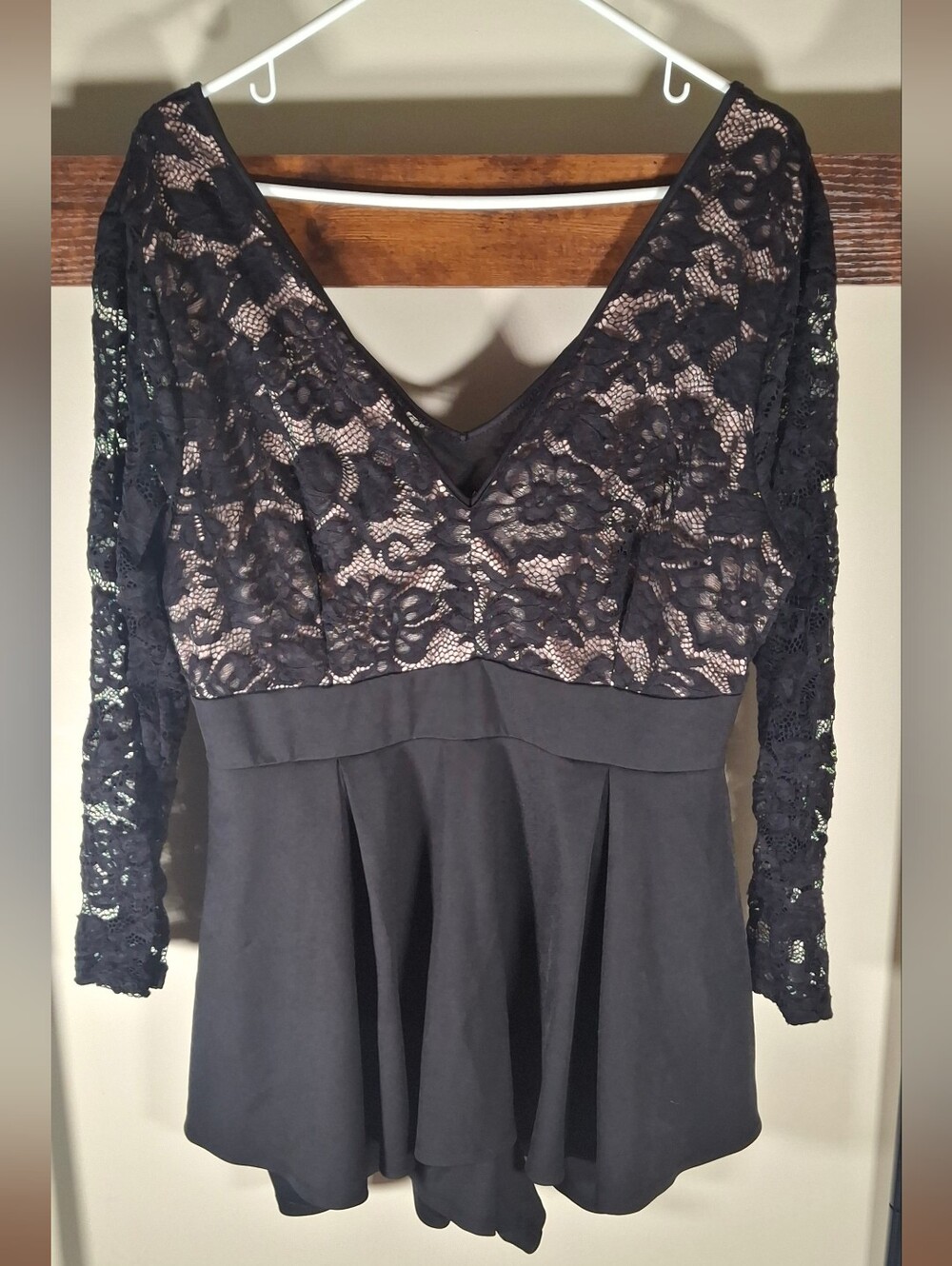 eVogues Black Lace Overlay Skater Romper Dress Long Sleeve